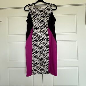 Julian Taylor Pink and Black/White Sleeveless Sheath Midi Dress Size 6